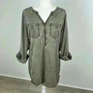 Express Long Button Front V-Neck Dress Size M